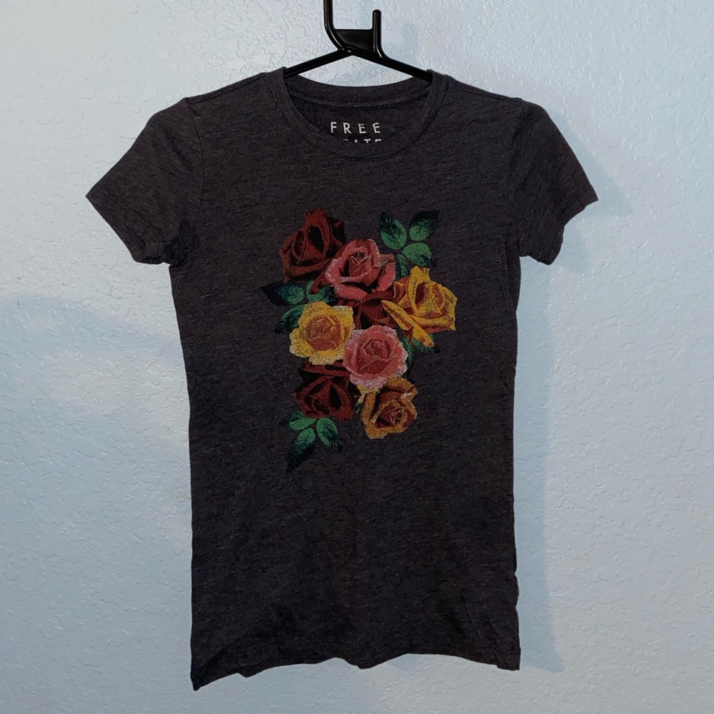 Freestate XS dark heather gray t-shirt roses print